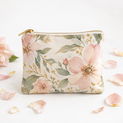 The Love Pouch – watercolor floral canvas zip pouch in blush, sage and gold